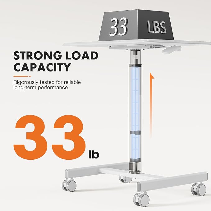 Sweetcrispy Mobile Rolling Desk with Lockable Wheels, Small Standing Laptop Desks, Sit Stand Adjustable Height Table Portable, Computer Workstations for Home Office, White
