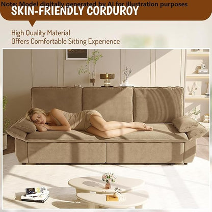 94.5" Pull Out Couch King Size, Futon Sofa Bed, 3-in-1 Convertible Sleeper Sofa Bed with Cushion Armrest, Modern Corduroy Loveseat Couches for Living Room, Small Space, Apartment, Camel