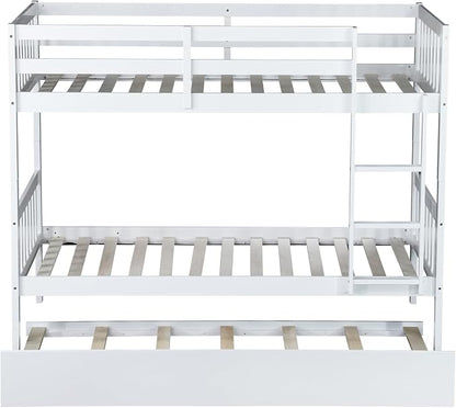 Bellemave Twin Over Twin Bunk Bed with Trundle,Convertible Bunk Beds with Ladder & Safety Guardrails,Twin Size Bunk Beds for Kids Girls Boys,White