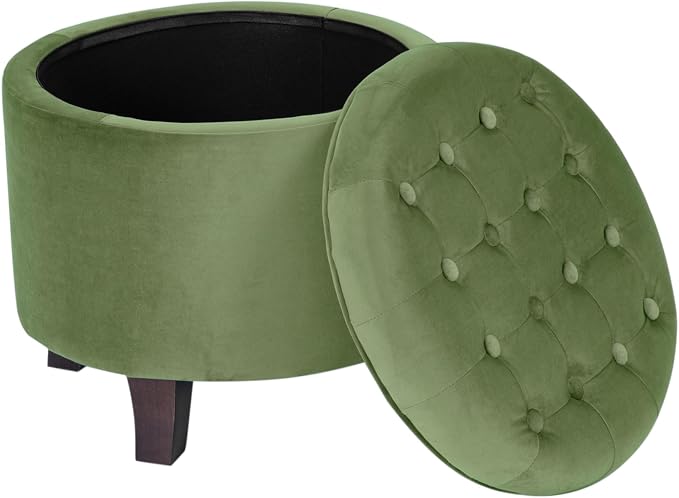 HomePop 19" Velvet Button Tufted Round Storage Ottoman - Green