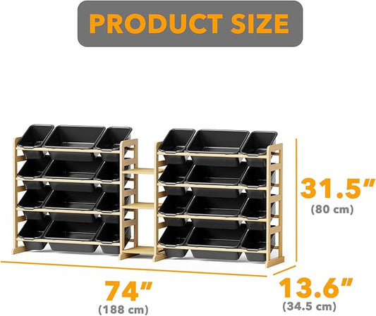 SpaceAid Large Toy Storage Organizer with 24 Bins and 3 Shelves, Toy Organizers Storage Bookshelf, Kids Bin Shelf Box Bookcase for Bedroom Playroom Organization Room Decor, True Black