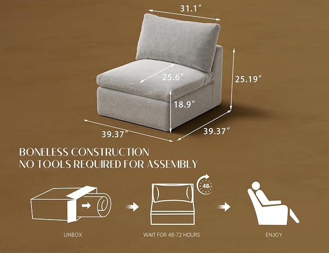 ohllob Middle Back for Cloud Sectional Couches Living Room, Modular, Boneless