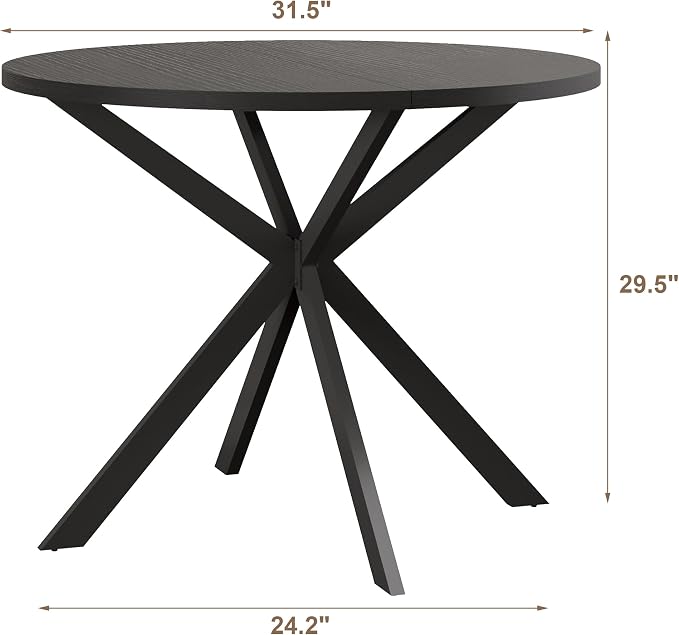 ChooChoo Round Dining Table for 2, Farmhouse Wood Kitchen Table, Circle Dinner Table for Kitchen & Dining Room, Small Space, 31.5In, Black