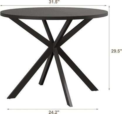 ChooChoo Round Dining Table for 2, Farmhouse Wood Kitchen Table, Circle Dinner Table for Kitchen & Dining Room, Small Space, 31.5In, Black