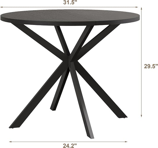 ChooChoo Round Dining Table for 2, Farmhouse Wood Kitchen Table, Circle Dinner Table for Kitchen & Dining Room, Small Space, 31.5In, Black