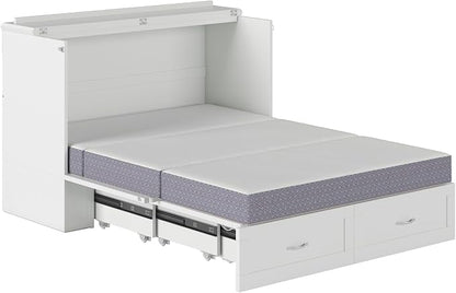AFI Hamilton Full Murphy Bed Chest with Mattress, Storage, and Built-in Charger in White