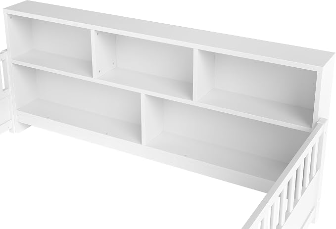 Bellemave Kids Montessori Floor Bed Full Size,Floor Bed Frame with Bookcase and Fence for Kids Boys Girls,White