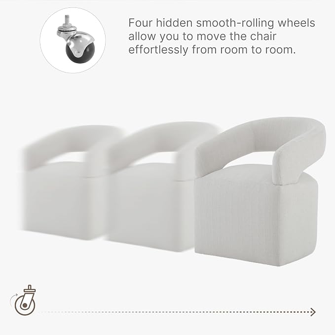 KISLOT Upholstered Dining Chairs Set of 4, Modern Rolling Dining Chairs with Hidden Casters, Arm Kitchen Chairs with Linen Look Fabric, Padded Barrel Chairs for Dining Room, Kitchen, Light Linen