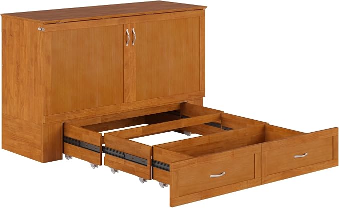 AFI Hamilton Queen Murphy Bed Chest with Mattress, Storage, and Built-in Charger in Light Toffee