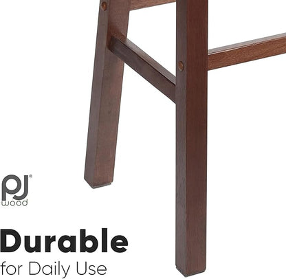 PJ Wood Classic Saddle-Seat 24'' Tall Kitchen Counter Stool for Homes, Dining Spaces, and Bars with Backless Seat, 4 Square Legs, Walnut (2 Pack)