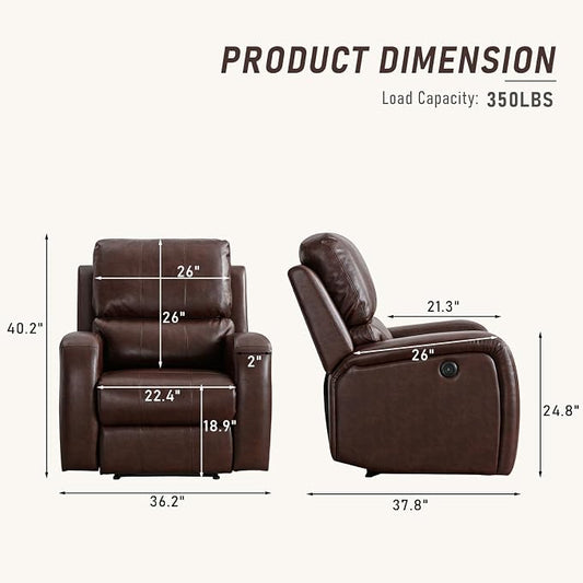 HAOMARKETS Electric Recliner Chair Set of 2, Soft PU Leather Power Recliners with Padded Backrest, Single Overstuffed Heavy Duty Reclining Sofa for Living Room Bedroom, Brown