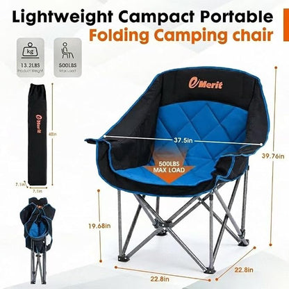 EMERIT Oversized Padded Camping Chairs, Heavy Duty 450 LBS Capacity Outdoor Folding Quad Chair with Cup Holder, Portable for Camping, Tailgating, Sports, Backyard & Patio, Black