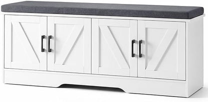 NEWBULIG Shoe Storage Bench for Entryway with Cushion, 47.2IN, White | Shoe Organizer Cabinet with Padded Cushion and Doors, Adjustable Shelves, Shoes Bench for Hallway, Mudroom, Bedroom