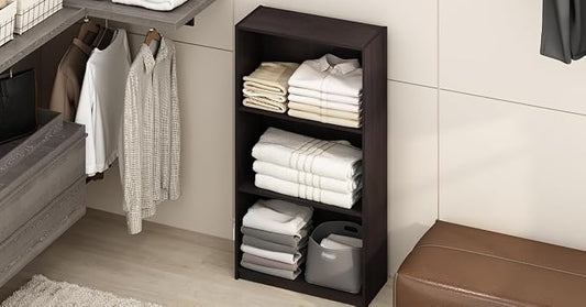 Furinno BASIC Book Shelf, 3-Tier Modern Bookshelf, Bookcase with Open Shelves, 9.3" x 21.8" x 39.5", for Living Room, Bedroom, Home Office, Dark Walnut