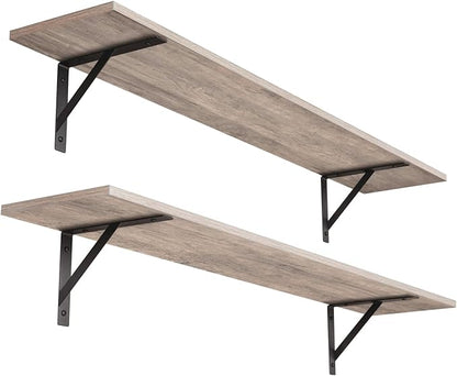 DINZI LVJ Long Wall Shelves, 39.4Inch Wall Mounted Shelves Set of 2, Easy-to-Install, Wall Storage Ledges with Sturdy Metal Brackets for Living Room, Bathroom, Bedroom, Kitchen, Greige