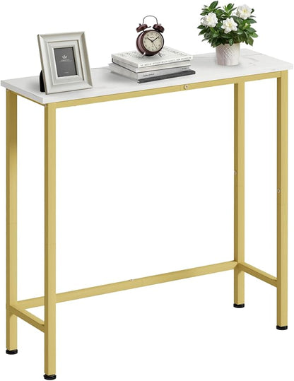 Narrow Console Table, 29.5" Small Entryway Table, Thin Hallway Tables, Slim Sofa Side Tables for Hallway, Living Room, Bedroom, Foyer, Marbleized White