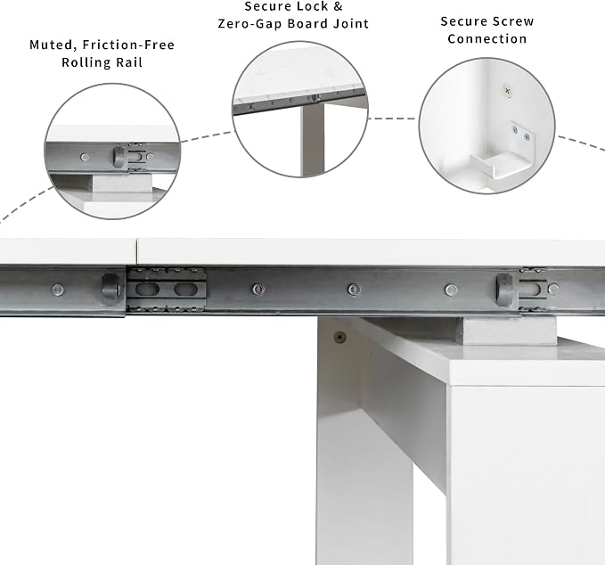 Extendable Dining Table with Storage, Transformer Extra Console Table for 1-12 People, Folding Space Saving Dining Room Table with Built-in Outlet for Homes, Apartments, Marble White