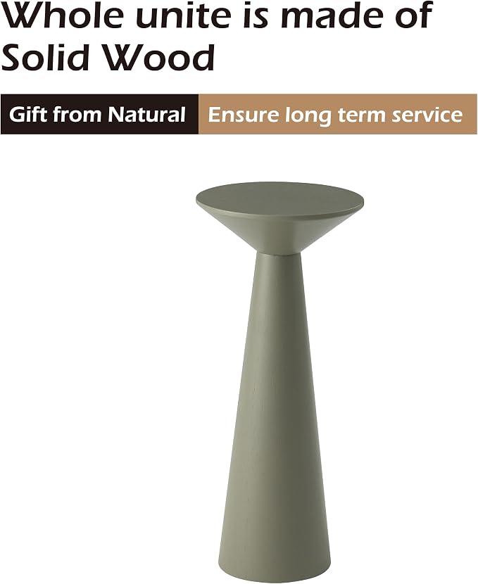 COZAYH Farmhouse Tall Pedestal End Table Small Solid Wood Martini Table Plant Stand Modern Round Drink Table for Small Space Living Room, Sage Green