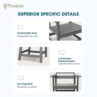 THOEOE 7 Piece Outdoor Dining Set, Patio Dining Table and 6 Chairs, All-Aluminum Frame, All-Weather HDPE Outdoor Furniture with Umbrella Hole for Garden, Lawn, Poolside, Grey