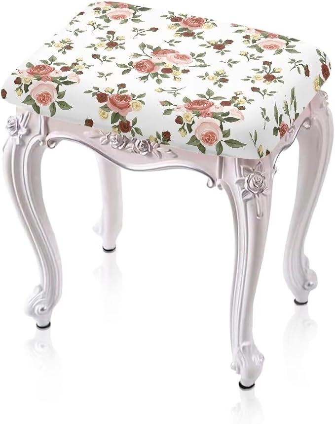 Rose Leaves Bar Stool Seat Covers Rectangle Stool Covers Set of 2 Bench Covers Slipcover Rectangle Stretch Counter Height Bar Stools Slipcovers Counter Stool Covers Saddle Seat Cover