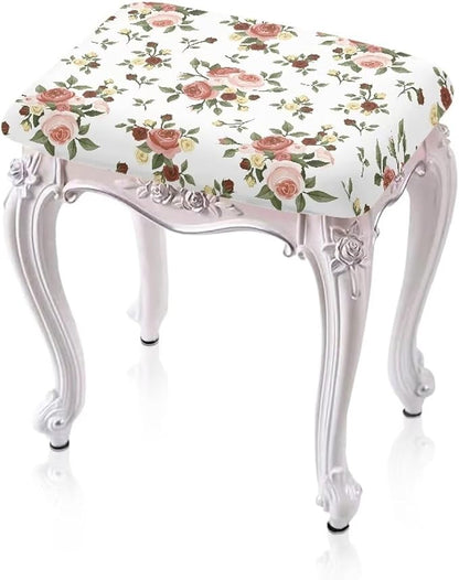 Rose Leaves Bar Stool Seat Covers Rectangle Stool Covers Set of 2 Bench Covers Slipcover Rectangle Stretch Counter Height Bar Stools Slipcovers Counter Stool Covers Saddle Seat Cover