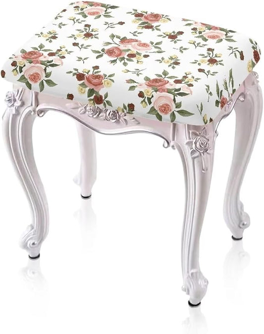 Rose Leaves Bar Stool Seat Covers Rectangle Stool Covers Set of 2 Bench Covers Slipcover Rectangle Stretch Counter Height Bar Stools Slipcovers Counter Stool Covers Saddle Seat Cover