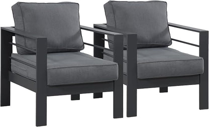 Wisteria Lane Aluminum Outdoor Sofa, 2 Pieces Patio Couch All-Weather Rust-Proof Modern Metal Patio Furniture with 5" Thick Olefin Cushions, Light Grey