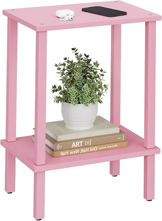 TUTOTAK End Table, Side Table, Nightstand, 2-Tier Storage Shelf, Sofa Side Table for Small Space, Living Room, Bed Room Pink TB01BP034
