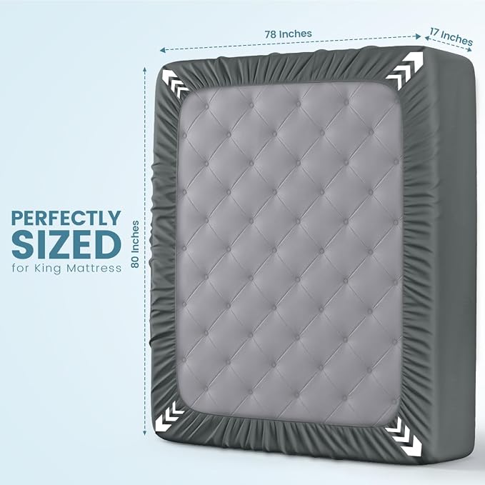 King Size Mattress Protector Waterproof, Premium 200 GSM Terry Mattress Cover, Soft & Breathable Bed Cover, Fitted Sheet Style Stretchable Deep Pockets 17" by Utopia Bedding (Gray)