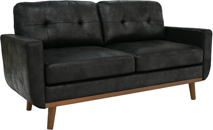 Ball & Cast 65" Loveseat Sofa,Mid Century Modern Love Seat Couches for Living Room,Button Tufted Upholstered Small Couch with Solid Wood Legs for Bedroom,Apartment,Office,Fabric,Black
