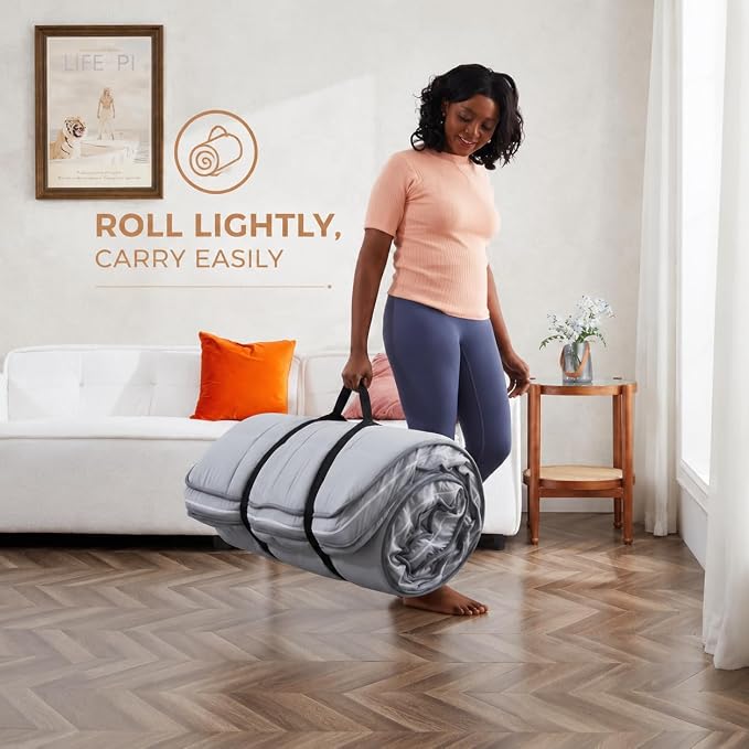 Jamdok 4Inch Cot Mattress Topper,Twin Gel Memory Foam,Machine Washable Pillow Top Cover,Roll Up Floors Mat,Portable Folding Sleep Pad(75 X 38“)