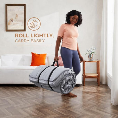 Jamdok 4Inch Cot Mattress Topper,Twin Gel Memory Foam,Machine Washable Pillow Top Cover,Roll Up Floors Mat,Portable Folding Sleep Pad(75 X 38“)