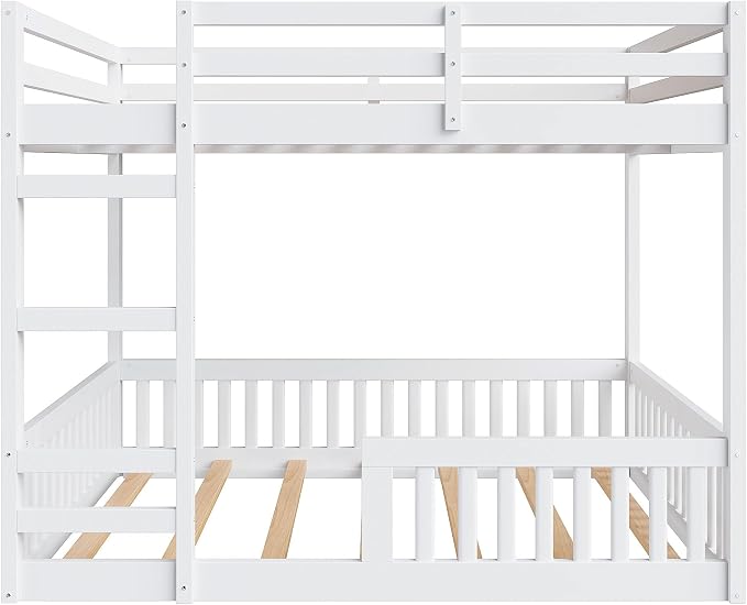 RUNNA Full Over Full Bunk Bed with Ladder,Guardrails,White | Full over full bunk bed with ladder,guardrails,solid wood frame,no box spring needed,bedrooms,guest rooms,dormitories,White