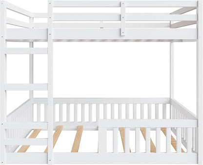 RUNNA Full Over Full Bunk Bed with Ladder,Guardrails,White | Full over full bunk bed with ladder,guardrails,solid wood frame,no box spring needed,bedrooms,guest rooms,dormitories,White