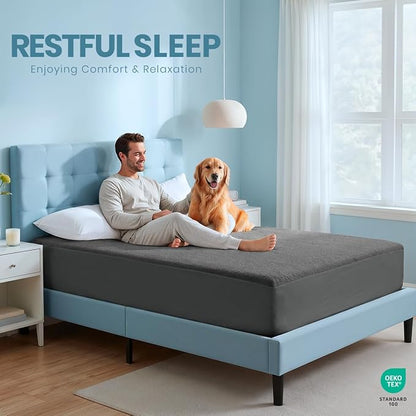 Twin Size Mattress Protector Waterproof, Premium 200 GSM Terry Mattress Cover, Soft & Breathable Bed Cover, Fitted Sheet Style Stretchable Deep Pockets 15" by Utopia Bedding (Gray)