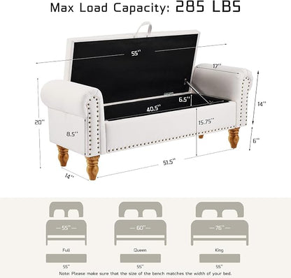 55" Bench for End of Bed Storage Benches, Queen End of Bed Bench Corduroy Upholstered Storage Ottoman Window Bench with Storage, for Bedroom, Entryway, Closet, Dark Grey