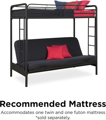 DHP Twin-Over-Futon Convertible Couch and Bed with Metal Frame, Ladder and Guardrails - Black