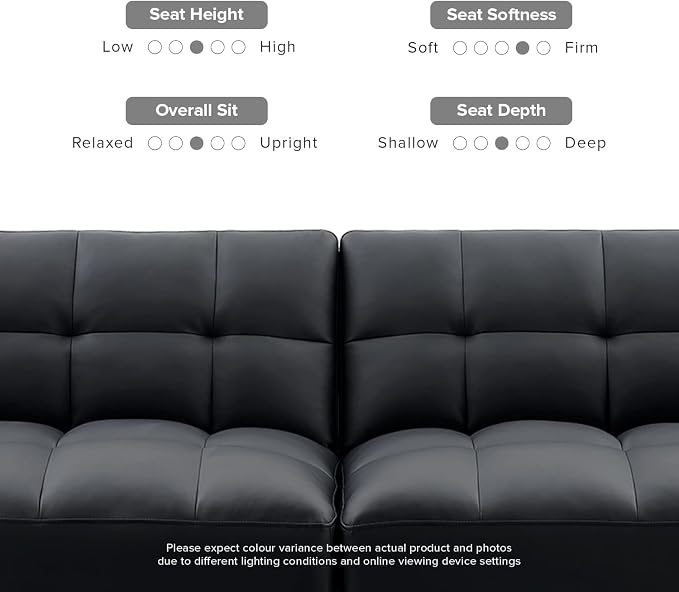 mopio 76.4" Futon Sofa Bed, Couch, Loveseat, Sleeper Sofa, Mid Century Modern Futon Couch, Sofa Cama, Couches for Living Room (Aaron PU, Midnight Black)