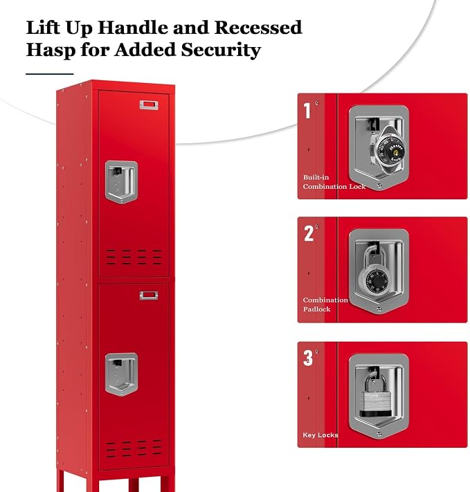 BUTISOW Metal Lockers - 66" Height Steel Lockers for Employees with 2 Door Storage Locker with Card Slot for Employees Gym School Home Office Garage - Assembly Required