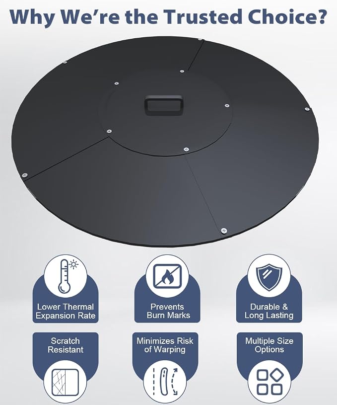 20" Round Fire Pit Lid Fits for Bonfire Pits up to 18", Metal Cover with Handle, All-Weather Resistance Outdoor Firepit Accessory, Smokeless Fire Pit Cover for Fire Tables