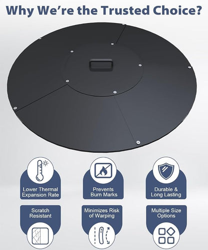 20" Round Fire Pit Lid Fits for Bonfire Pits up to 18", Metal Cover with Handle, All-Weather Resistance Outdoor Firepit Accessory, Smokeless Fire Pit Cover for Fire Tables