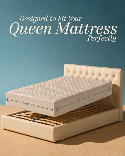Quilted Fitted Mattress Pad, Queen Mattress Protector Topper with Deep Pocket Stretches up to 16 Inches, Machine Washable Mattress Cover by Utopia Bedding (Beige)