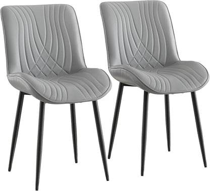 VECELO Dining Chairs Set of 2, Modern Upholstered Faux Leather Cushion Seat and Metal Legs for Kitchen, Living Room, Grey