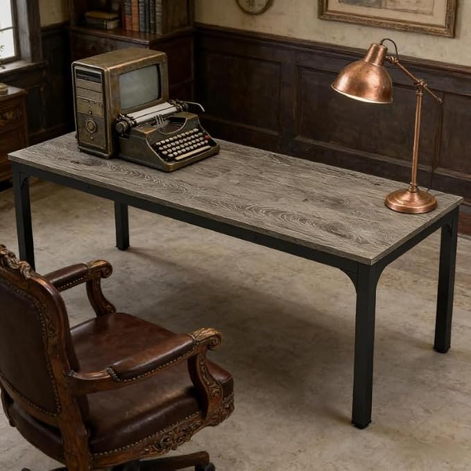 Practical Computer Desk,Rectangle Conference Table,Executive Desk(Only Table) (Black+ Gray + MDF+Iron)