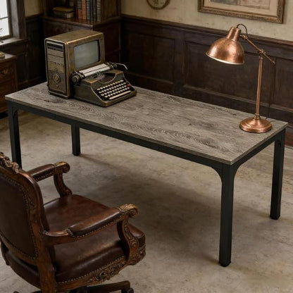 Practical Computer Desk,Rectangle Conference Table,Executive Desk(Only Table) (Black+ Gray + MDF+Iron)