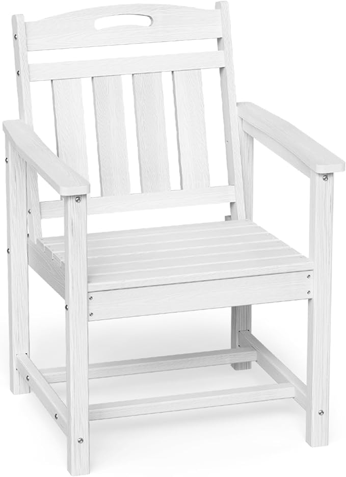 Ciokea Outdoor Patio Dining Chair, HDPE Oversized Porch Chairs with Wide Seat, All-Weather Durable Heavy-Duty Outdoor Furniture for Backyard, Poolside, Lawn & Garden, White