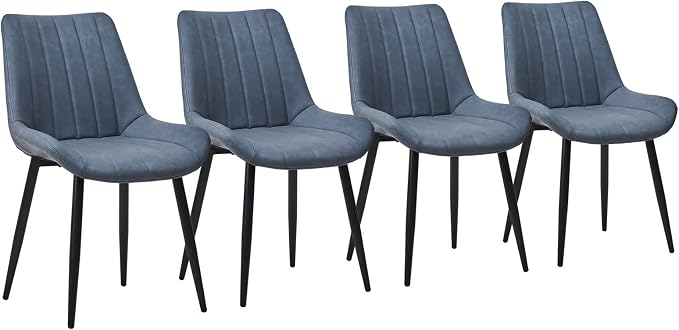 CLIPOP Dining Chairs Set of 4, Faux Leather Dining Chairs with Upholstered Seat, High Back Comfy Cushion, Metal Leg, Accent Kitchen Side Chair for Living, Restaurant & Meeting Room, Blue