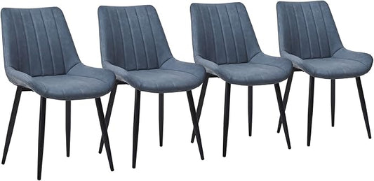 CLIPOP Dining Chairs Set of 4, Faux Leather Dining Chairs with Upholstered Seat, High Back Comfy Cushion, Metal Leg, Accent Kitchen Side Chair for Living, Restaurant & Meeting Room, Blue