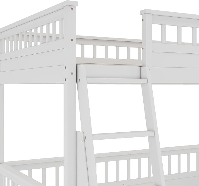 RUNNA Solid Wood Bunk Bed with Ladder, Guardrails & Detachable Design | Solid wood bunk bed, ladder, Guardrails, detachable split design, kids teens bedroom, no box spring