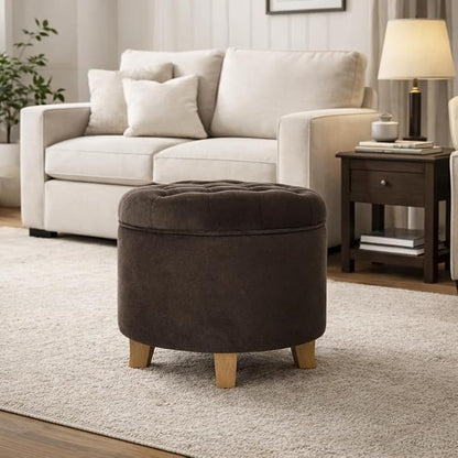 HomePop 19" Velvet Button Tufted Round Storage Ottoman - Brown Velvet